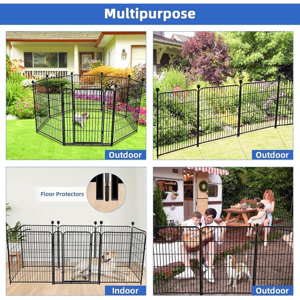 48-Inch Black Iron Garden Fence Panels with Gate