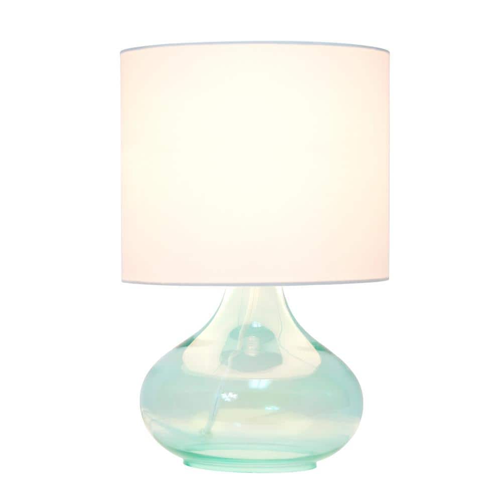 Aqua Glass Gourd Nightstand Lamp with White Barrel Shade