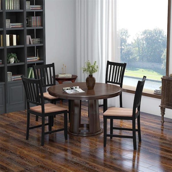 Black Wooden Dining Chair Kitchen Spindle Back Side Chair with Solid Legs Set of 4