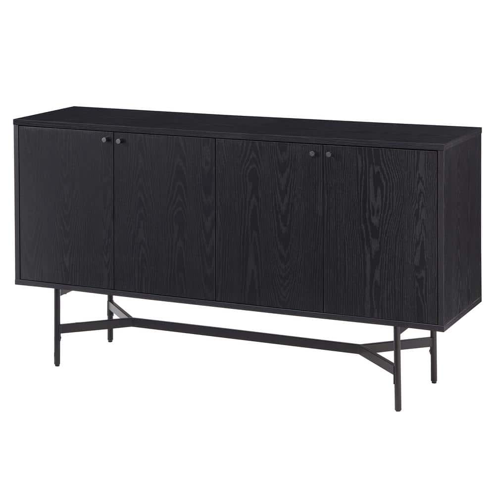 Henn&Hart 58" Black Grain MDF and Metal Buffet Sideboard