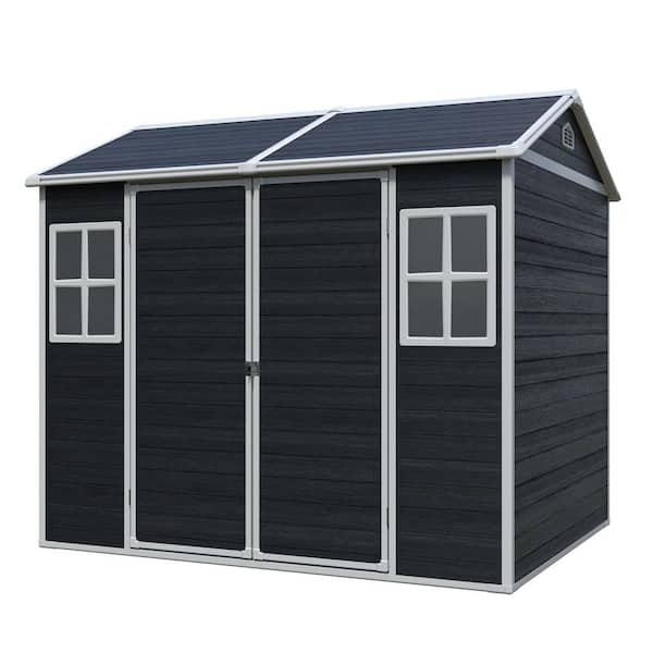 8 ft. W x 6 ft. D Outdoor Resin Storage Shed, Tool House with Floor, 2 Window for Patio/Yard/Lawn, Black (49 sq. ft. )