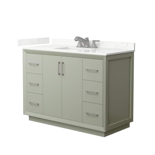Wyndham Collection Strada 48 in. W x 22 in. D x 35 in. H Single Bath Vanity in Light Green with Giotto Quartz Top