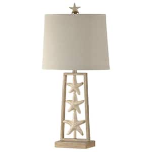 33 in. Sandstone Table Lamp with White Hardback Fabric Shade
