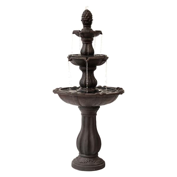 52 in. Tall 3-Tier Freestanding Waterfall Fountain, Outdoor Garden, Yard, Lawn, Porch Decor, Brown