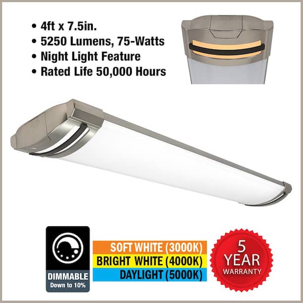 4-Pack 4 ft. Brushed Nickel Matte Black End Caps 5250LM 75W Integrated LED Wraparound Light Adjustable CCT Night Light