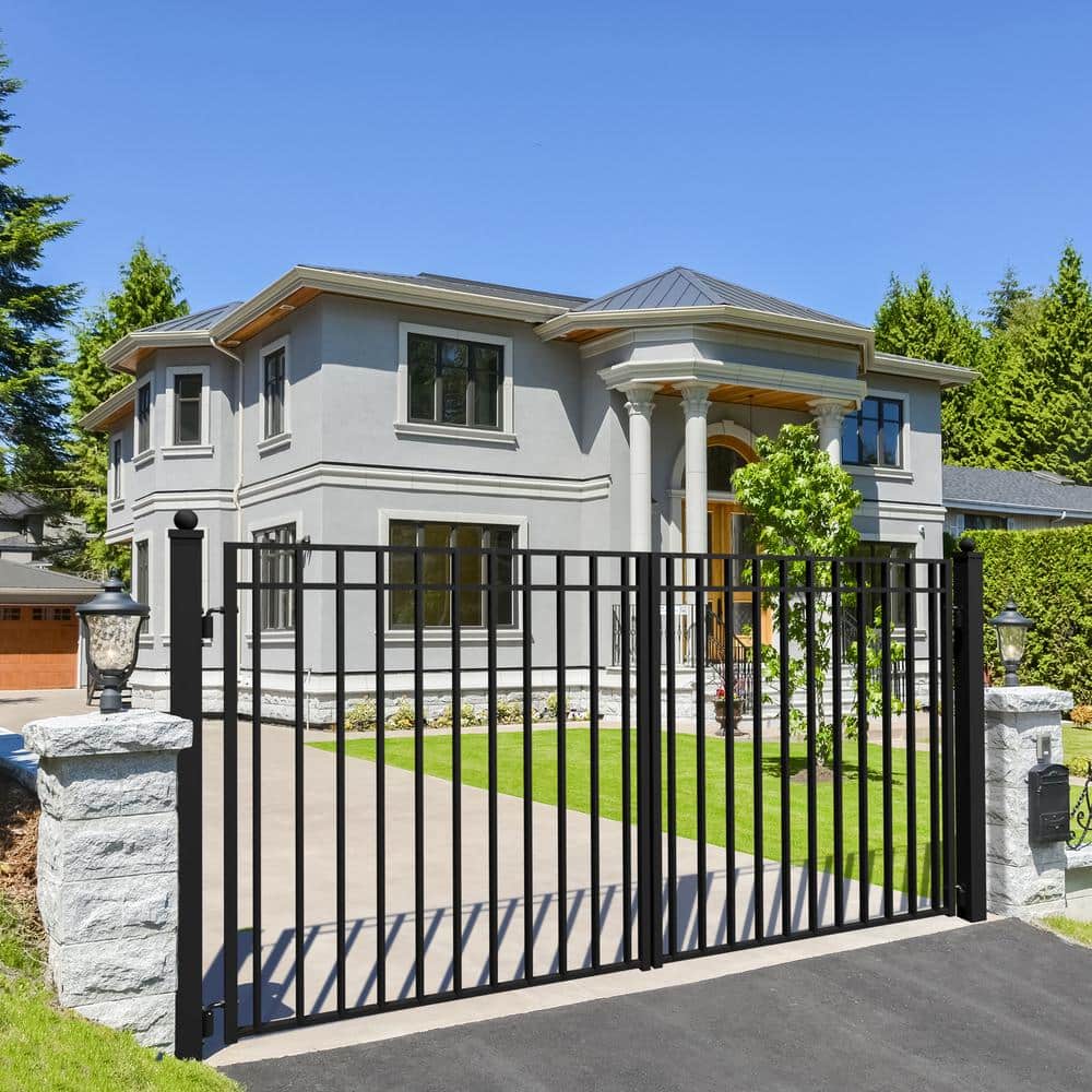 Madrid Style Black Steel Dual Swing Driveway Gate 14 x 6 feet
