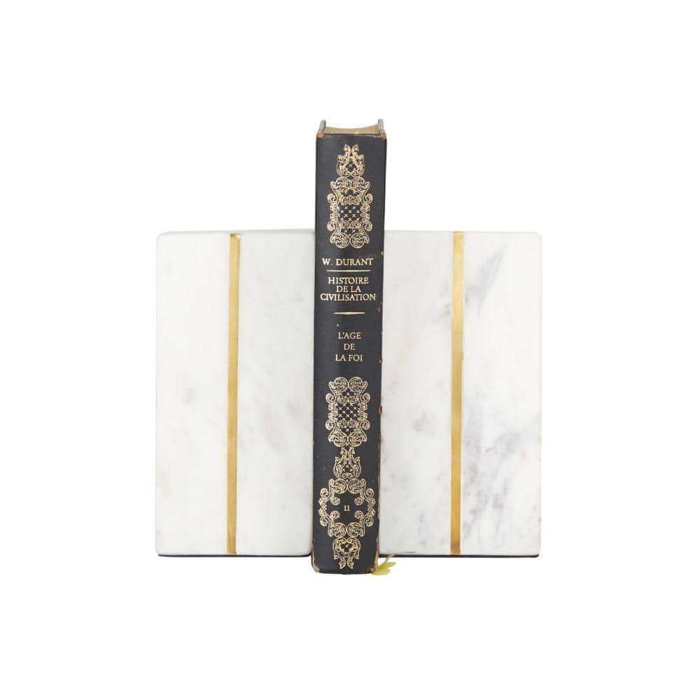 CosmoLiving by Cosmopolitan White Marble Geometric Bookends with Gold