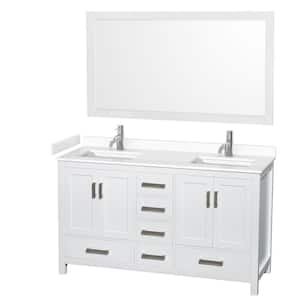 Sheffield 60 in. W x 22 in. D x 35 in. H Double Bath Vanity in White with White Cultured Marble Top and 58" Mirror