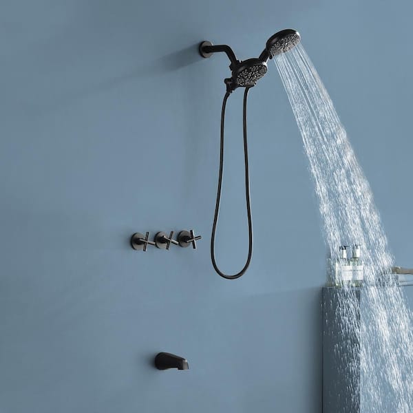 Triple Handles 7-Spray Shower Faucet 1.8 GPM with Easy to Install Feature in. Matte Black