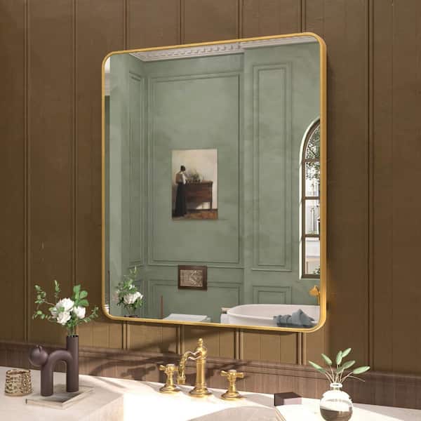 Cosy 30 in. W x 36 in. H Rectangular Framed Wall Bathroom Vanity Mirror in Brushed Gold
