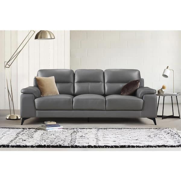 EVERGLADE HOME Argonne 155.5 in. W Round Arm Leather Rectangle Sofa in Gray