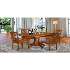 5-Piece Oval Saddle Brown Finish Solid Wood Top Dining table with 4 Chairs with Lattice Back