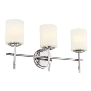 Ali 23.25 in. 3-Light Polished Nickel Traditional Bathroom Vanity Light with Satin Etched Case Opal Glass Shades