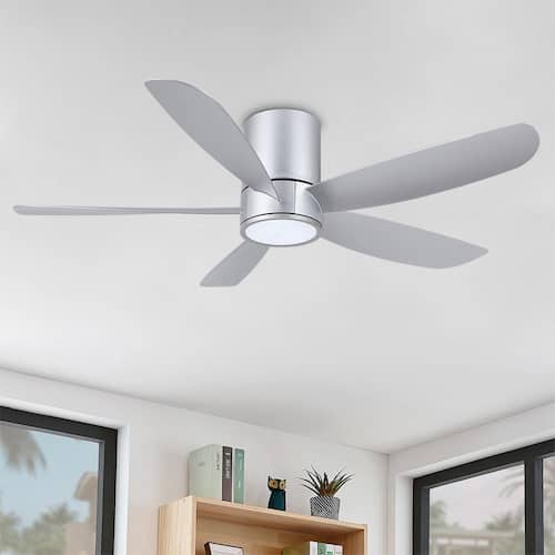 52 in. (4.3 ft.) Indoor Flush Mount Ceiling Fan with Integrated LED, Silver Ceiling Fans