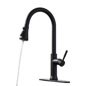 Touch On Single Handle Pull Down Sprayer Kitchen Faucet in Matte Black