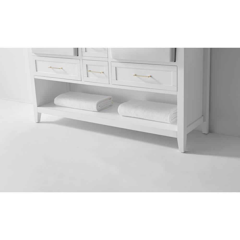 Hayley 60" White Farmhouse Double Basin Wood Vanity Set