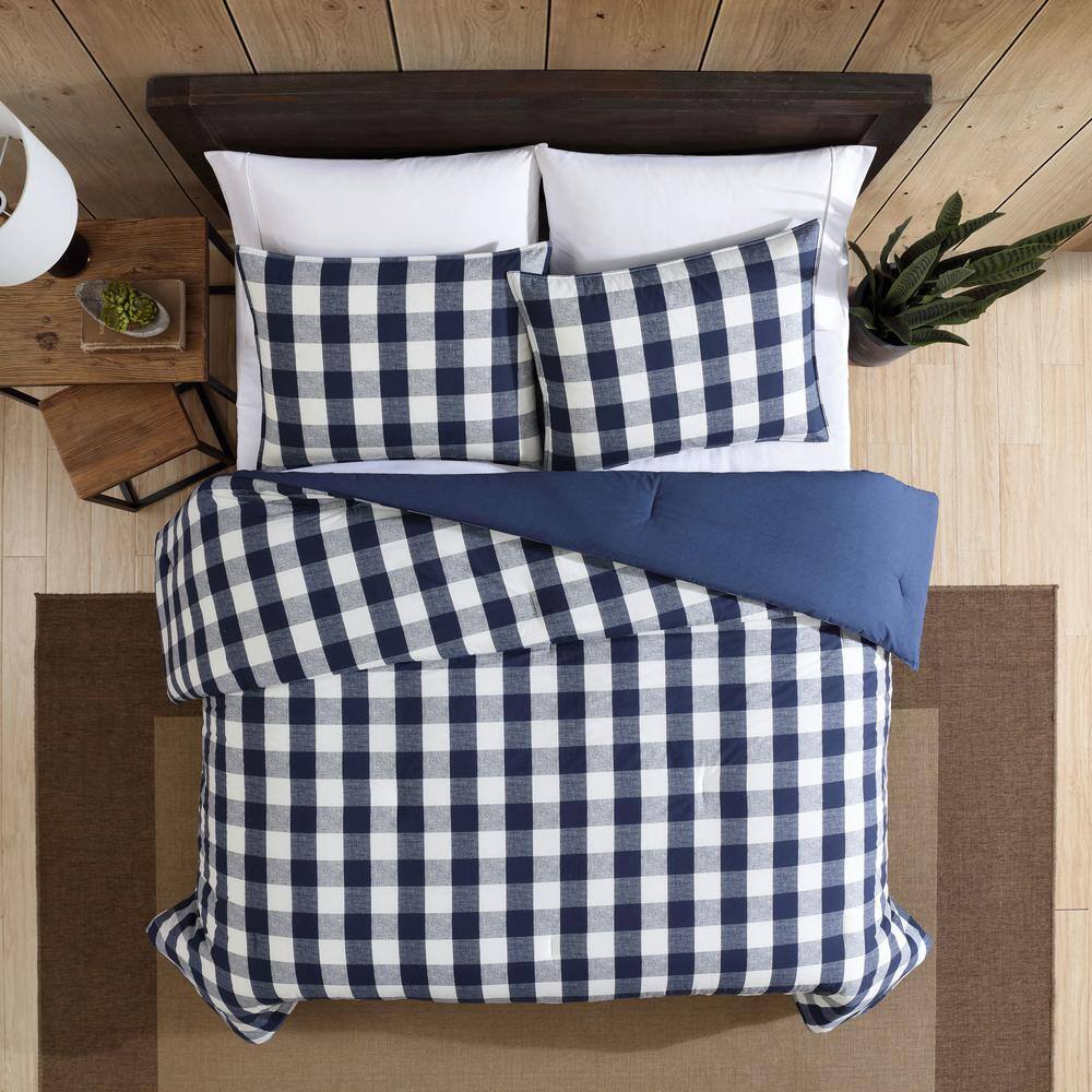 Lakehouse Blue Plaid Cotton Flannel Queen Sham Set