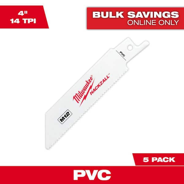 Milwaukee 4 in. 12 TPI PVC Cutting HACKZALL Reciprocating Saw Blades (5-Pack)