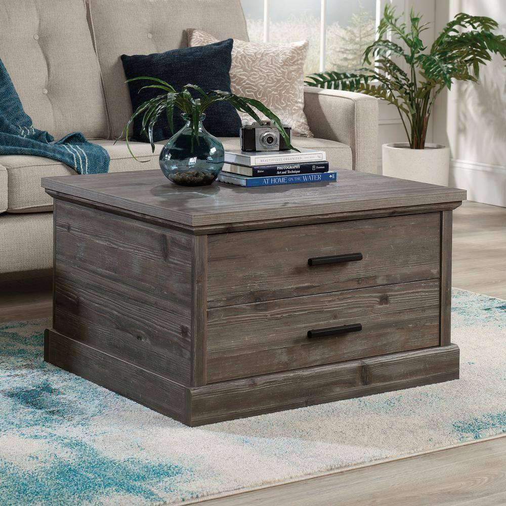 Pebble Pine Square Wood Coffee Table with Storage