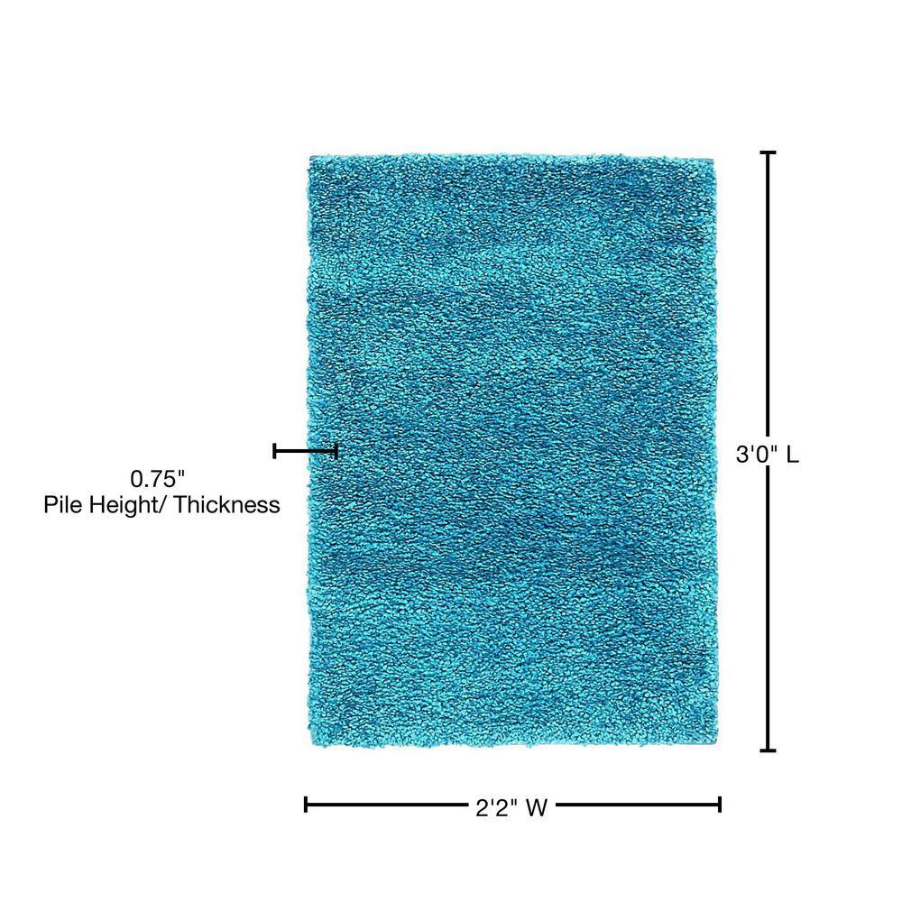 Turquoise Rectangular Solid Shag Synthetic Area Rug