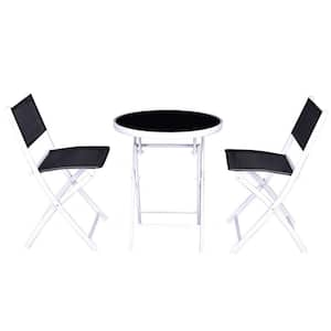 White 3-Piece Metal Outdoor Bistro Set in Black Seat