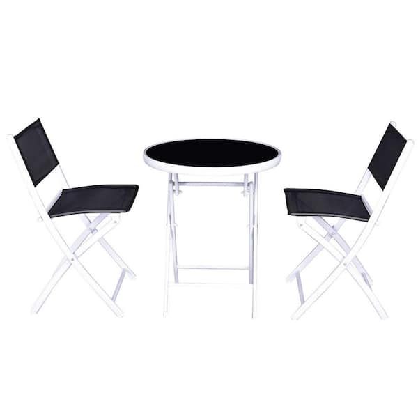 WELLFOR White 3-Piece Metal Outdoor Bistro Set in Black Seat
