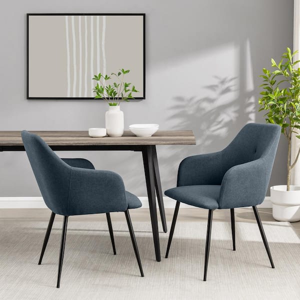 Walker Edison Furniture Company Indigo Blue Fabric Modern Dining Chair with Metal Legs, Set of 2