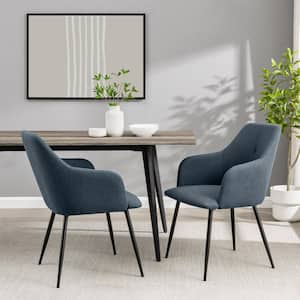 Indigo Blue Fabric Modern Dining Chair with Metal Legs, Set of 2