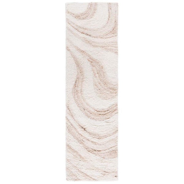 Vermont 2 ft. x 8 ft. Ivory/Beige Marble Swirl Runner Rug