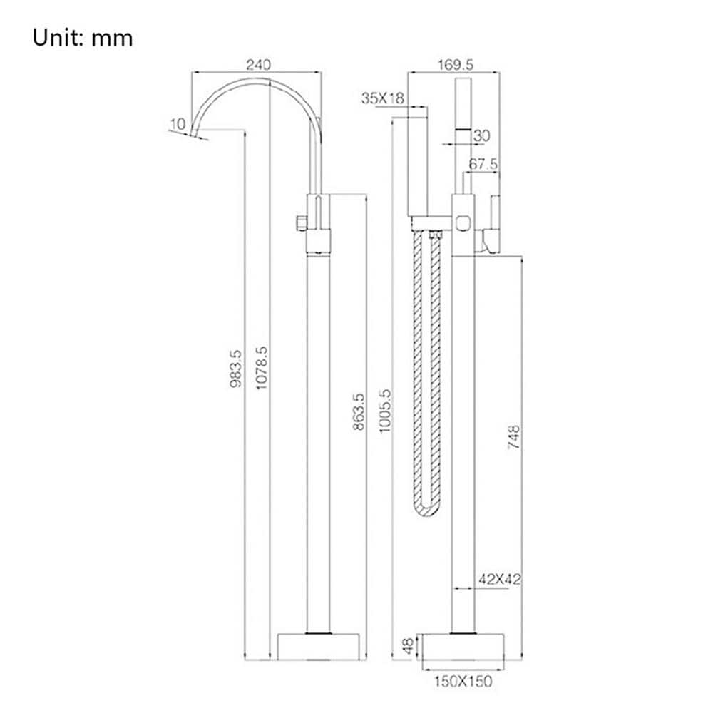 Matte Black Brass Freestanding Waterfall Tub Faucet with Hand Shower