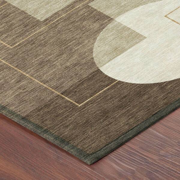 Chantille Machine Washable Indoor/Outdoor Abstract ACN2500 Chocolate 8 ft. x 8 ft. Round Rug