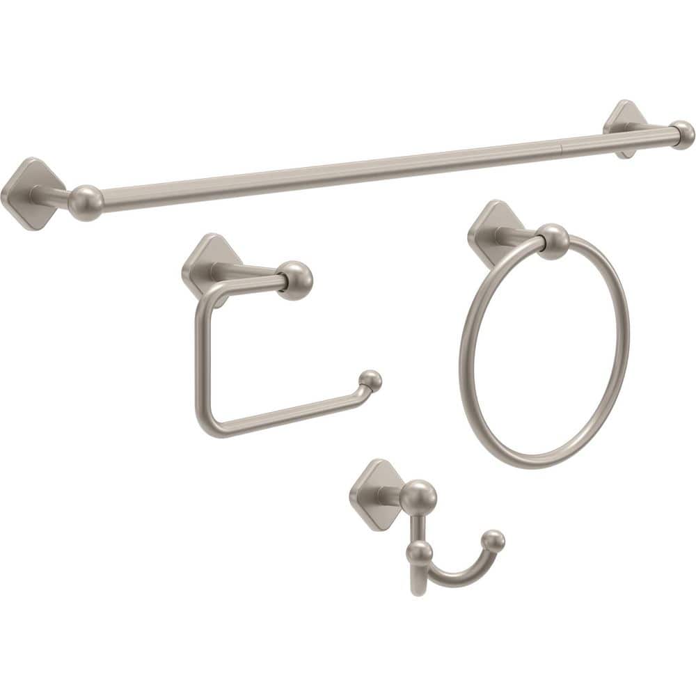4-Pc Satin Nickel Bathroom Set 24 in. Towel Rack, Ring, Toilet Paper Holder, Hook : Gainesville Bath Accessories price history on PriceWatchPro