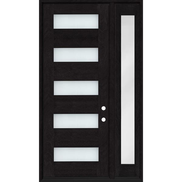 Steves & Sons Regency 51 in. x 96 in. 5L Modern Frosted Glass LH Onyx Stain Mahogany Fiberglass Prehung Front Door w/12in.SL