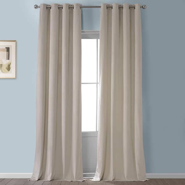 Exclusive Fabrics & Furnishings Light Beige Velvet Grommet Blackout Curtain - 50 in. W x 108 in. L (1 Panel)