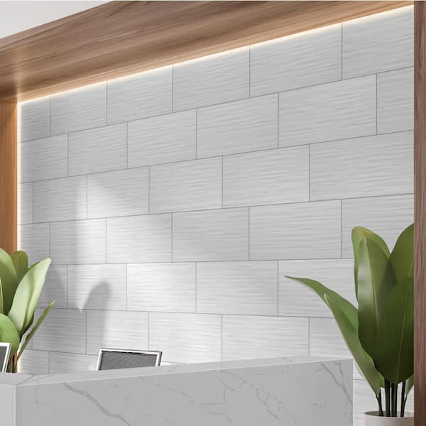MSI Dymo White Stripe 12 in. x 24 in. Glossy Ceramic Wall Tile (16 sq. ft. / case)
