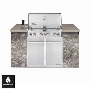Summit S-460 4-Burner Built-In Natural Gas Grill in Stainless Steel with grill cover and Built-In Thermometer