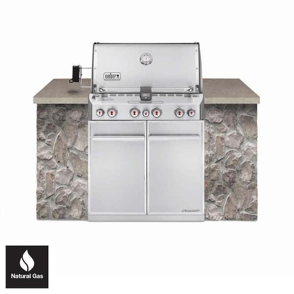 Weber Summit S-460 4-Burner Built-In Natural Gas Grill in Stainless Steel with grill cover and Built-In Thermometer