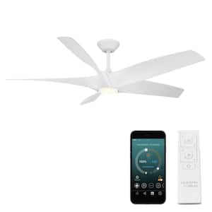 Zephyr 5 62 in. Smart Indoor/Outdoor Matte White Standard Ceiling Fan with Selectable CCT Integrated LED and Remote