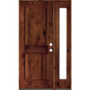44 in. x 80 in. Alder Square Top Left-Hand/Inswing Clear Glass Red Chestnut Stain Wood Prehung Front Door with RFSL