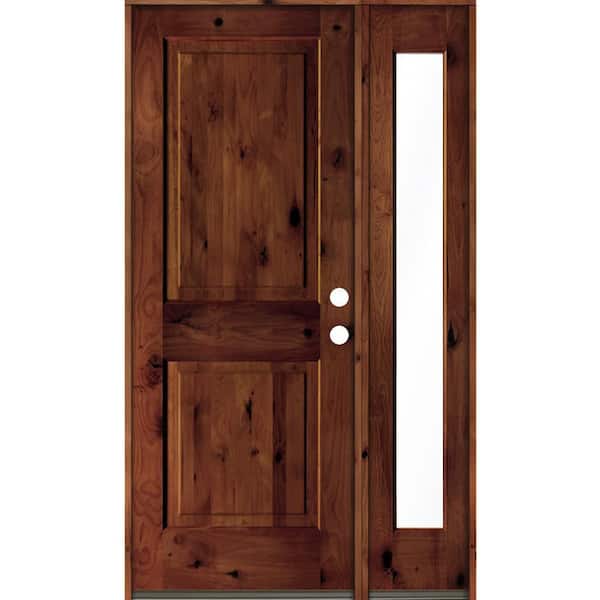 Krosswood Doors 44 in. x 80 in. Alder Square Top Left-Hand/Inswing Clear Glass Red Chestnut Stain Wood Prehung Front Door with RFSL