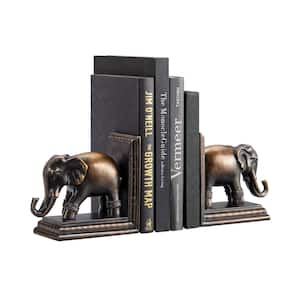 Ornate Elephants Polyresin Bronze Patina Finish Bookend Set of 2