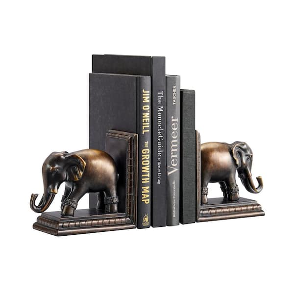 DANYA B Ornate Elephants Polyresin Bronze Patina Finish Bookend Set of 2