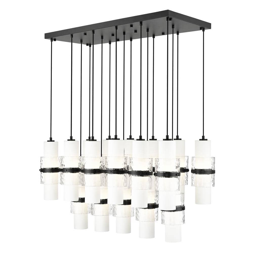 Cayden 42 in. 17-Light Matte Black Linear Chandelier with Clear Plus Etched