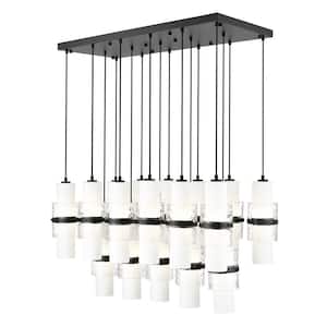 Cayden 42 in. 17-Light Matte Black Linear Chandelier with Clear Plus Etched Opal Glass Shades