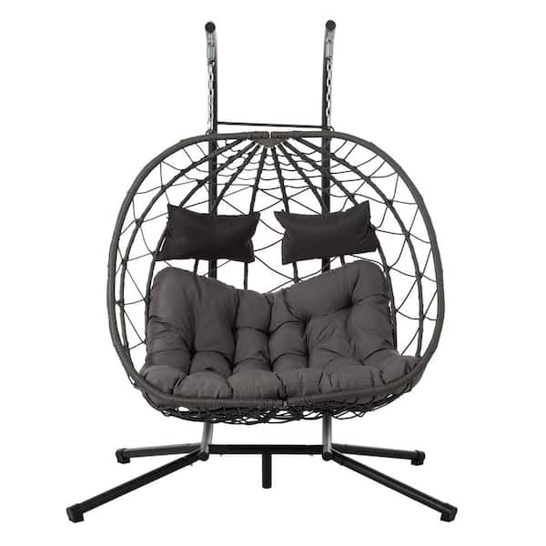 Boosicavelly 2-Person Steel Patio Swing with Dark Grey Cushions