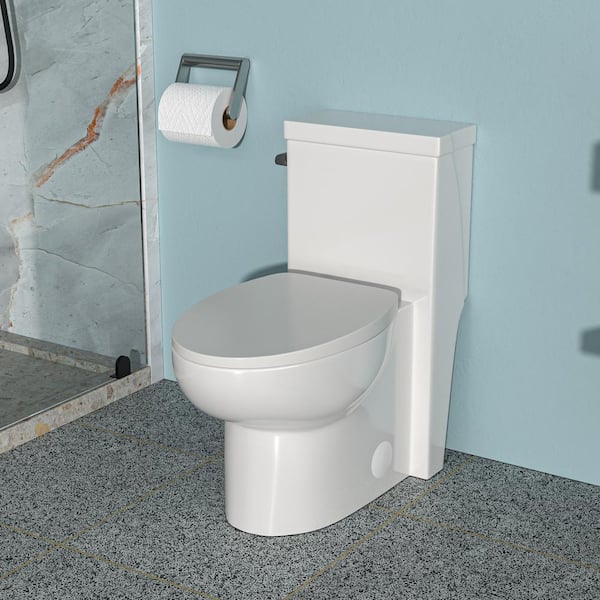 Xzkai 12 in. 1-Piece 1.28 GPF Single Flush Elongated Toilet in White with Slow-dDrop Cover and Lateral Press