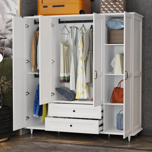FUFU&GAGA 3 Doors Wardrobe Closet, Large Freestanding Wardrobe Cabinet with  Storage Compartment and Hanging Rod in the Armoires department at