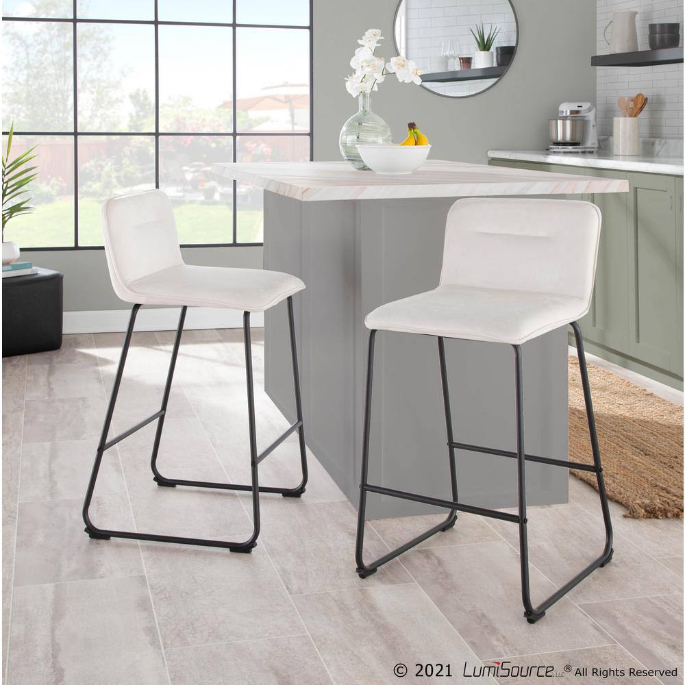 Beyonce 26" Gold Metal and Cream Velvet Modern Counter Stool Set