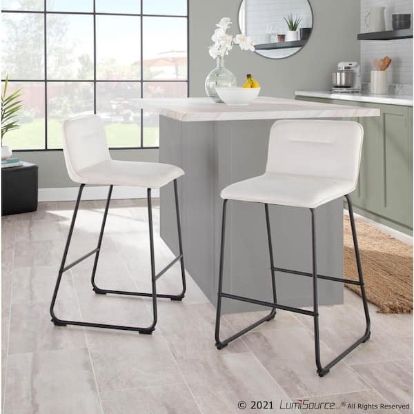 Casper 35 in. Cream Velvet and Black Metal Counter Height Bar Stool (Set of 2)
