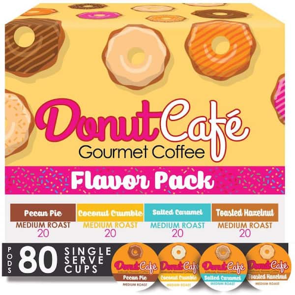 Donut Cafe Coffee Pods for Keurig K-Cup Brewers, Medium Roast, Flavored Variety Pack, 80 Count